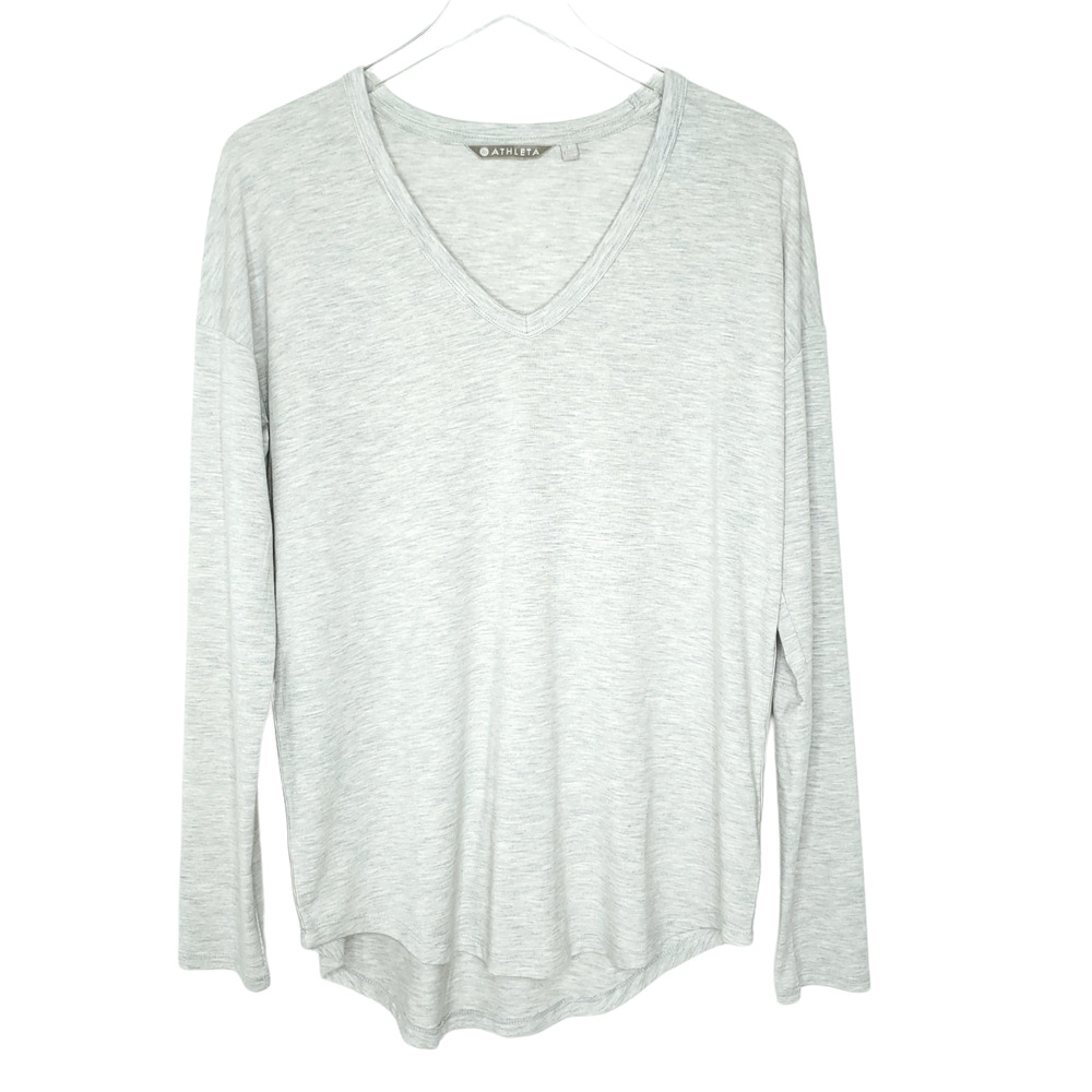 Athleta Cloudlight Relaxed Top Sweatshirt S Light Gray V-Neck Long Sleeve